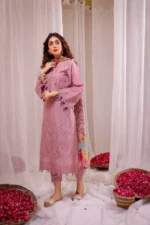 3PC EMBROIDERED DHANAK SUIT -SW638