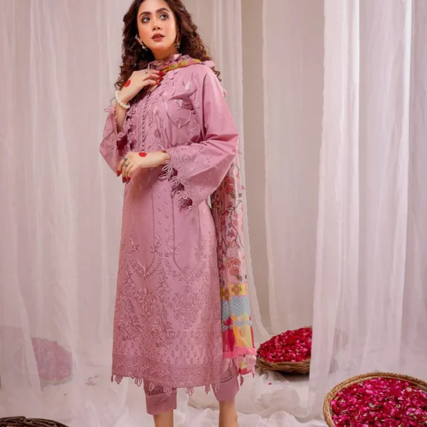 3PC EMBROIDERED DHANAK SUIT -SW638