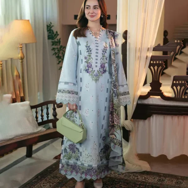 3PC EMBROIDERED DHANAK SUIT - SW627