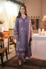 3PC EMBROIDERED DHANAK SUIT - SW626