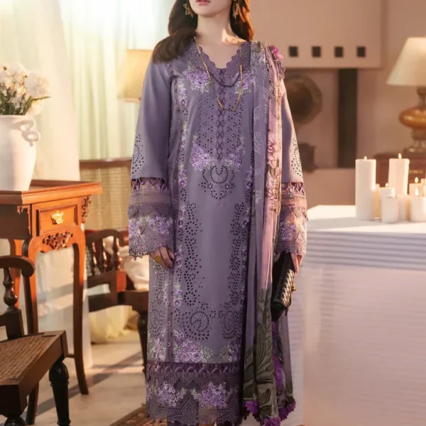 3PC EMBROIDERED DHANAK SUIT - SW626