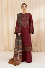 3 PC EMBROIDERED DHANAK SUIT - SW609