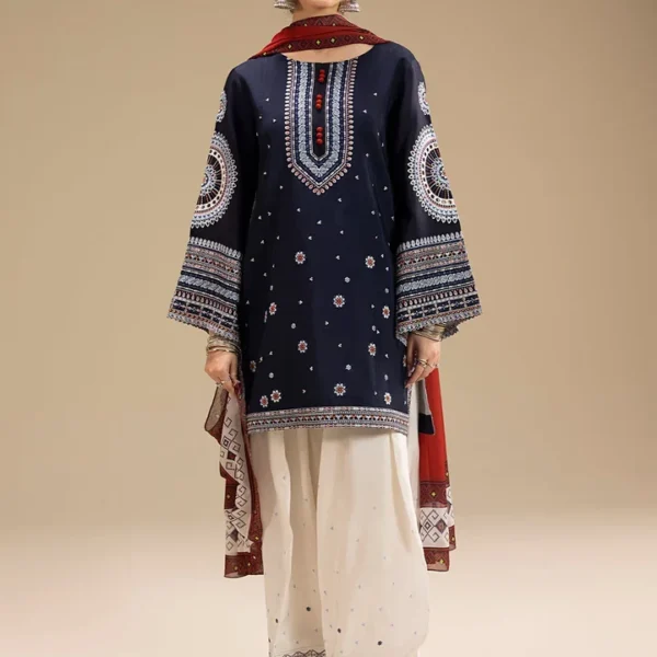 3PC EMBROIDERED DHANAK SUIT - SW636