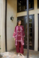 Maroon schiffli DHANAK - SW602
