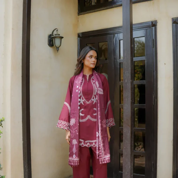 Maroon schiffli DHANAK - SW602
