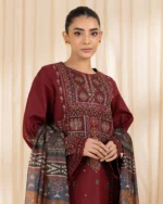 3 PC EMBROIDERED DHANAK SUIT - SW609 - Image 2