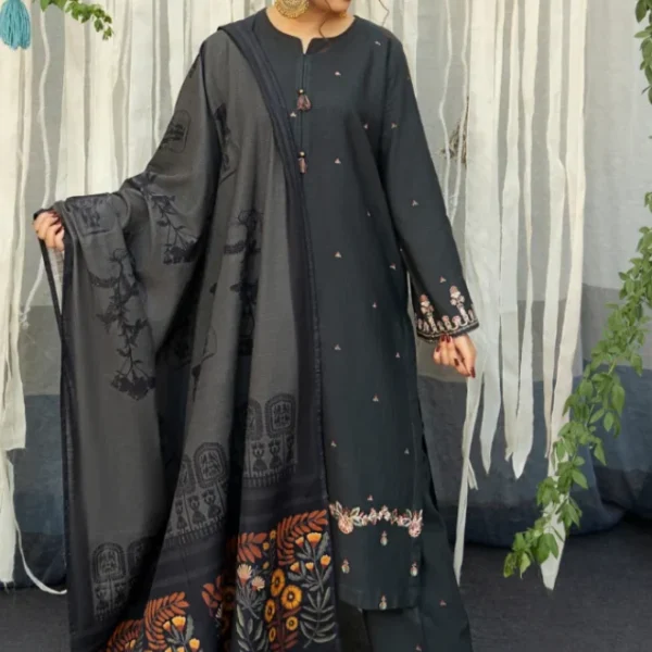 3PC EMBROIDERED DHANAK SUIT - SW637