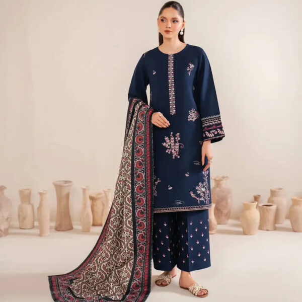 AMEEMA 3PC EMBROIDERED DHANAK SUIT - SW827