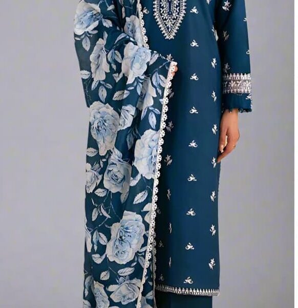 3 PC EMBROIDERED DHANAK SUIT -SW821