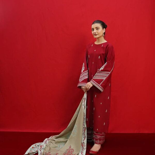 3 PC EMBROIDERED DHANAK SUIT - SW826