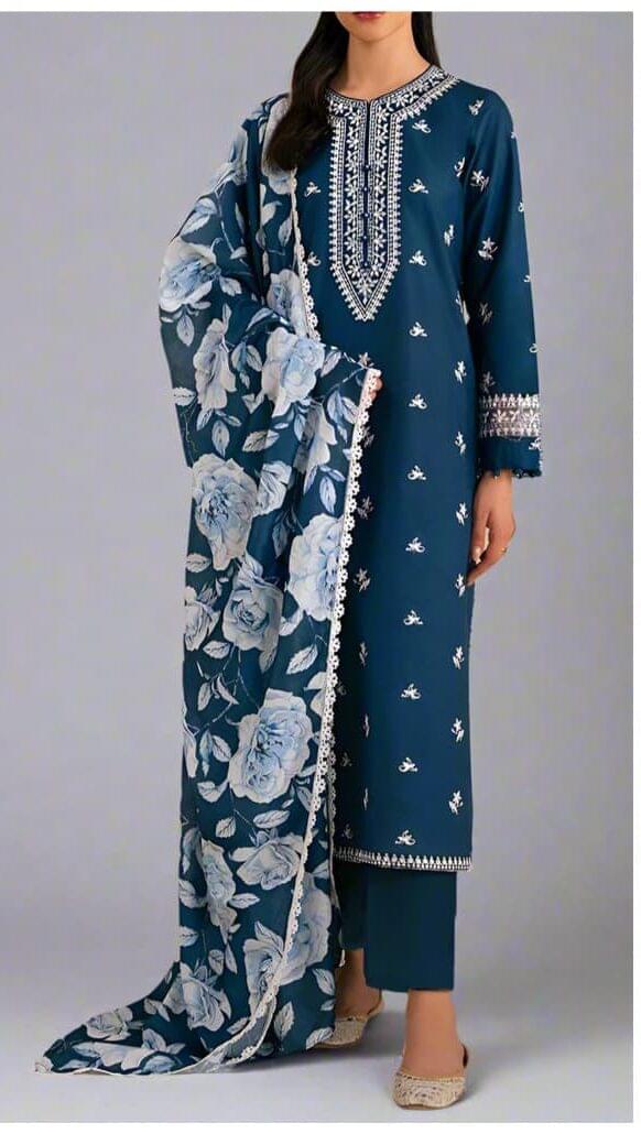 3 PC EMBROIDERED DHANAK SUIT -SW821 - Image 1